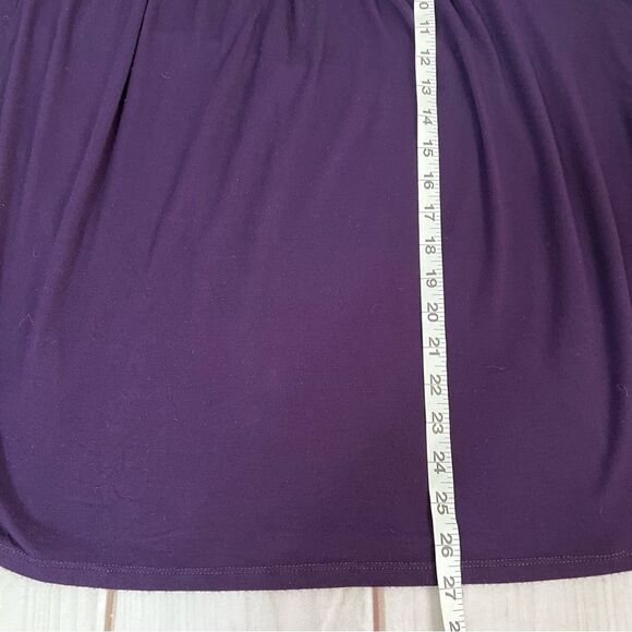 SALE!! Hannah Purple Bell Sleeve Blouse 1X Relaxed Fit Velvet Floral Neckline - Picture 9 of 11